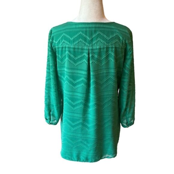 Talbots Green Chevron 3/4 Sleeve Blouse - Picture 4 of 16